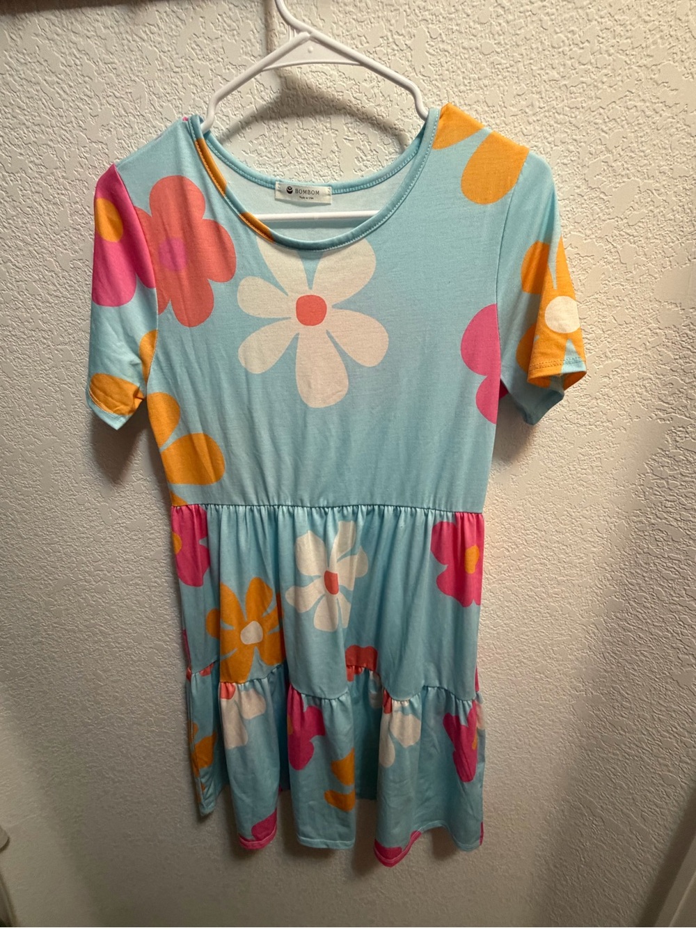 Floral Tiered Dress - Light Blue with Pink & Yellow Flowers